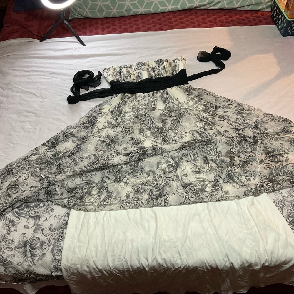 BCBGMaxAzria Cream and Black Strapless Silk Dress - Picture 5 of 13